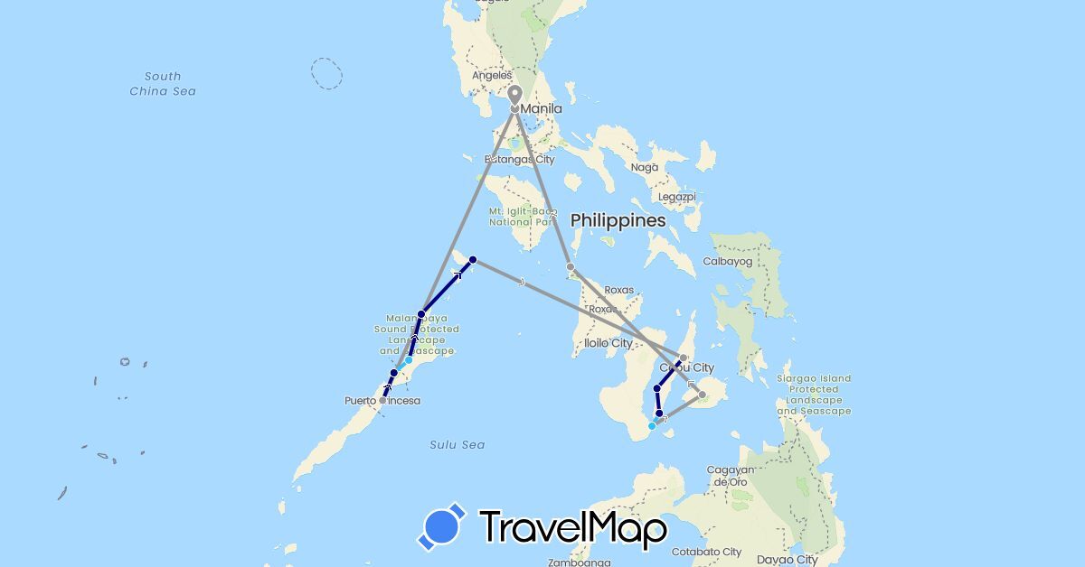 TravelMap itinerary: driving, plane, boat in Philippines (Asia)